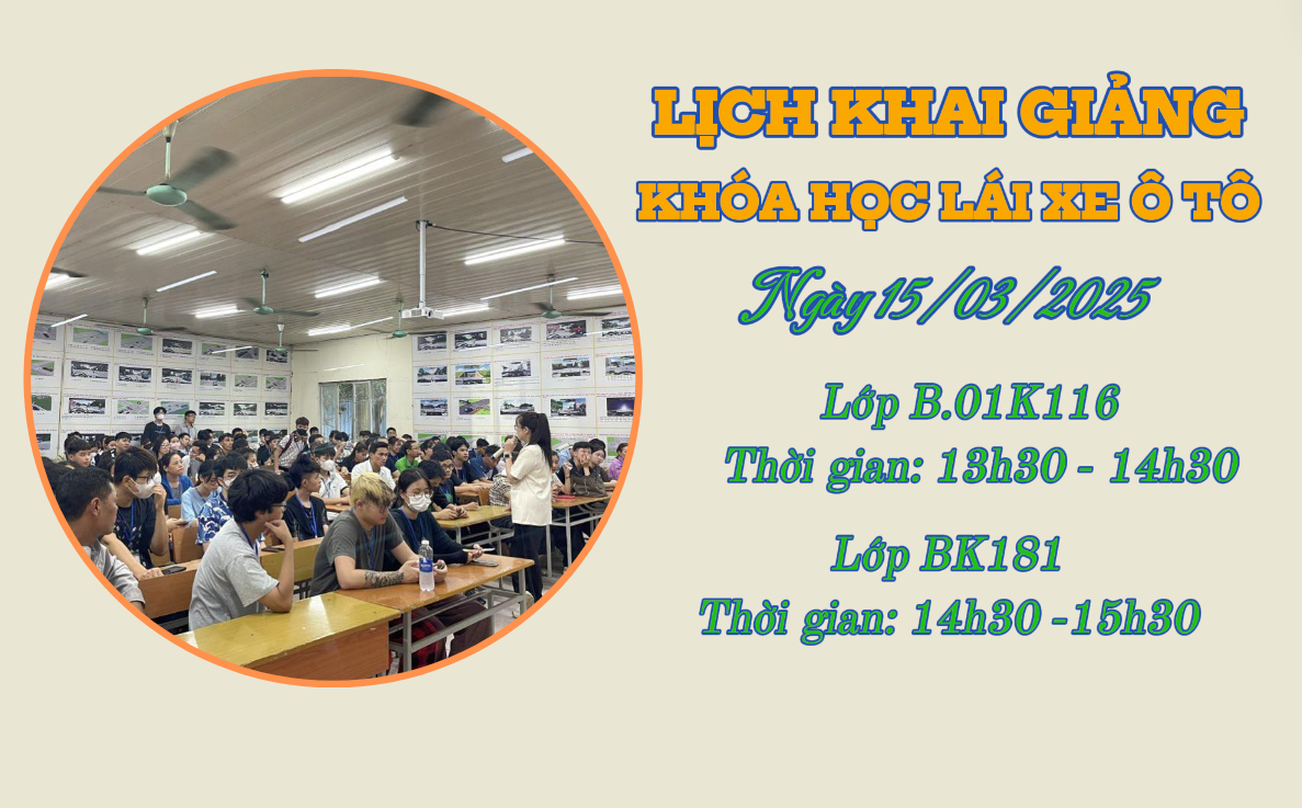 KHAI GIẢNG LỚP ĐÀO TẠO LÁI XE Ô TÔ HẠNG B 15/03/2025 KHAI GIẢNG LỚP ĐÀO TẠO LÁI XE Ô TÔ HẠNG B